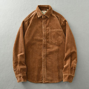 Sanmagno Camisa de pana informal de otoño para hombre Cálido Stylish100 % algodón con botones de manga larga de un solo pecho - Product Image 1