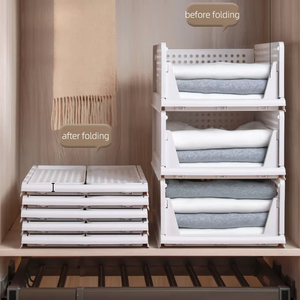 Giỏ đựng đồ tiết kiệm không gian, hộp nhựa gấp gọn, màu trắng, dung tích lớn, dùng cho tủ quần áo, ngăn chia tủ quần áo gia đình - Product Image 1