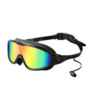 Lunettes de natation universelles pour adultes, en silicone, étanches, anti-buée, lentille en PC, électro-plaquées, grande monture, avec bouchons d'oreilles - Product Image 5