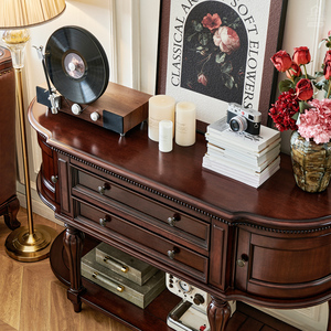 Mesa de Entrada de Estilo Americano para Pasillo y Sala de Estar, de Madera Sólida, con Diseño de Pomelo en Seda Dorada, Muebles Shanghai Diroboro - Product Image 5