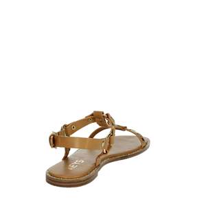 Sandali piatti da donna Keys K-10890 in pelle marrone chiaro con cinturino a T e chiusura con fibbia - Product Image 3