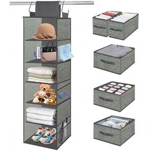 Organizador de Armario de 6 Secciones en Malla Gris para Guardería - Estantes Colgantes Sobre la Puerta con Cajón - Product Image 3