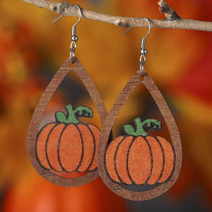 Pendientes de madera Pendientes colgantes de calabaza en forma de gota de Acción de Gracias para mujer Uionen 1197 - Product Image 1
