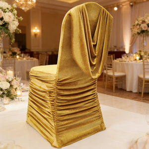 Hochwertige Hochzeiten Gold Velvet Ruffled Drape Stuhl bezug - Product Image 1