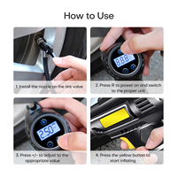 Compresseur d'air numérique sans fil 150W 150PSI en métal pour voiture, gonfleur de pneus portable avec tuyau de 35 cm, 2 adaptateurs de buse et 1 aiguille sport