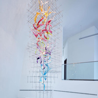 Lampe suspendue de plafond de grand hall d'hôtel, éclairage de couloir, lustre de ruban de verre multicolore de luxe