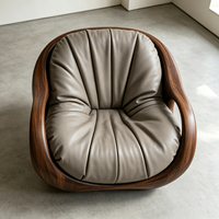Ensemble de canapés en cuir avec cadre en bois massif courbé, fauteuil lounge au design organique, canapé moderne de luxe pour salon
