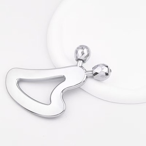 Rouleau de massage Gua Sha en métal, double boule de massage en diamant, planche de raclage faciale en acier inoxydable, drainage lymphatique, lifting du visage - Product Image 4