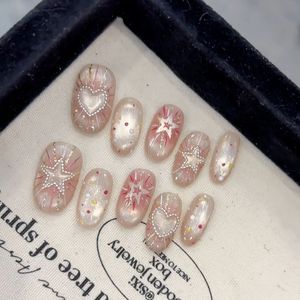 Uñas Postizas Hechas a Mano y <span class=keywords><strong>Pintadas</strong></span> a Mano con Diseño de Ojo de Gato Brillante, Polvo de Hadas, Estrella de Cinco Puntas, Chica Guerrera con Armadura - Product Image 4