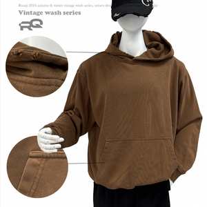 Manteau à capuche en molleton 100 % coton, style américain, coupe ample, délavé, pour homme, collection automne-hiver, marque RQ, modèle transfrontalier - Product Image 3