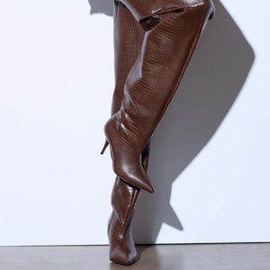 รองเท้าบูทยาวเกินเข่าของผู้หญิงสำหรับฤดูหนาวรองเท้าหัวแหลมแฟชั่นใหม่ขนาดพลัสไซส์ลายงูต้นขาสูง - Product Image 4