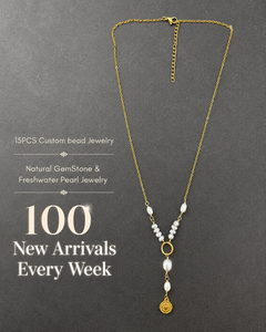 Collier personnalisé à faible MOQ en acier inoxydable plaqué or avec perles baroques d'eau douce et breloque pour les marques DTC de bijoux - Product Image 1