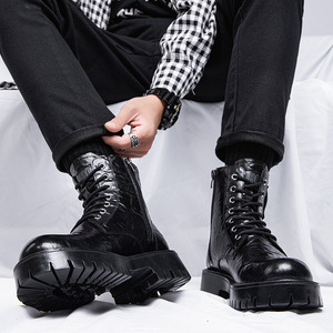 Bottines Chelsea personnalisées à bout ouvert, fermeture à lacets, tige en caoutchouc, imperméables, chaussures habillées décontractées pour hommes, confortables pour - Product Image 4