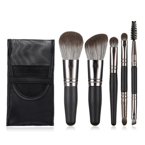 5 Piece <b>Mini</b> Face Makeup Brush Set Synthetic Hair Wood Handle Aluminum Ferrule Custom Logo Packaging Travel Cosmetic Brushes - Product Image 1