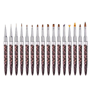 Pinceau à ongles à manche métallique imprimé léopard, poils synthétiques de zibeline, pour gel, vernis et peinture acrylique 3D - Product Image 1