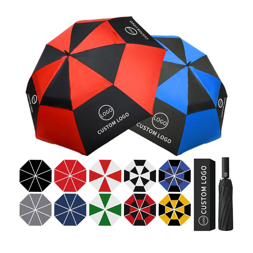 사용자 정의 로고 방풍 3 접기 UV 자동 열기 비 우산 공급 업체 자동 3 접는 우산