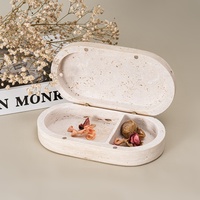 Boîte à Bijoux en Marbre Faite Main, Organisateur de Rangement Cosmétique, Boîtier Ovale en Marbre Travertin Beige