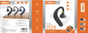 Cuffie stereo wireless Vmex M34 Bluetooth V5.0 con gancio per l'orecchio, audio Hi-Fi, nero, grigio, blu - Product Image 1