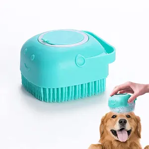 Sikat mandi hewan peliharaan, sikat mandi anjing kucing silikon lembut pemijat mandi untuk mencuci anjing dan kucing berbulu panjang pendek