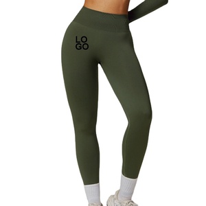 Leggings Deportivos de Cintura Alta con Logotipo Personalizado, Color Sólido, para Mujer, con Efecto <span class=keywords><strong>Levanta</strong></span> Glúteos, de Alta Elasticidad, para Yoga, de Alta Calidad - Product Image 3
