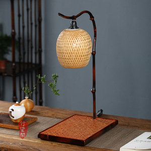 Zhuqige Chinese Style Bamboo Woven Table Lamp E27 Led Switch Control For Living Room Bedroom Zen Decor - Product Image 2
