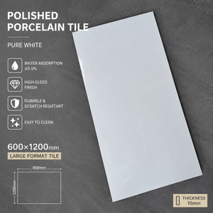 Carrelage en porcelaine brillant Calacatta Super Blanc 600x1200mm de Foshan, surface ultra plate, double absorption zéro, carrelage intérieur commercial - Product Image 3