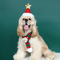 Gestreifter Strick-Weihnachtsschal für Haustiere mit Weihnachtsbaum-, Elch- und Schneemannmuster, Warmer Halskragen-Accessoire für Hunde und Katzen, Festtagsparty
