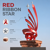 Sculpture de ventilateur moderne rouge en acier inoxydable soudé, spirale ascendante avec pointes étoilées, pour extérieur, place de ville, monument commémoratif, personnalisable