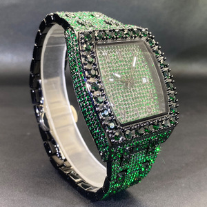 Nuovo Orologio <span class=keywords><strong>da</strong></span> <span class=keywords><strong>Uomo</strong></span> al Quarzo Hip Hop alla Moda, Verde con Strass Completi, Data, Quadrante a Barilotto con Lancette <span class=keywords><strong>da</strong></span> 10mm - Product Image 3