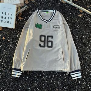 Maßgeschneidertes, locker gewebtes Herren-Retro-Langarmhemd mit Farbblockdesign, Raglanärmeln, gestreiften Knöpfen, lässigem Vintage-<span class=keywords><strong>Baseball</strong></span>-Streetwear-Design. - Product Image 5