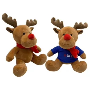 थोक सस्ते भरवां पशु हिरण खिलौना के साथ टी शर्ट OEM डिजाइन कस्टम लोगो नरम आलीशान क्रिसमस हिरण