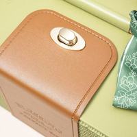 Boîte cadeau en cuir PU à clapet avec poignée en bois et nœud en tissu, boîte de luxe vide à porter à la main pour cadeau de mariage pour demoiselle d'honneur