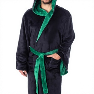 Custom Men Flannel <b>Bathrobe</b> Shawl Collar Robe Spa Sleepwear <b>Hooded</b> Robe <b>with</b> Pockets - Product Image 1