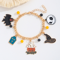 Lot de 4 Bracelets et Joncs en Résine Thème Halloween avec Motifs Crâne, Chapeau de Sorcière, Citrouille et Squelette - Coffret Cadeau Unisexe pour Fêtes