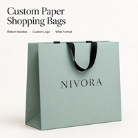 Sacs shopping en papier personnalisés avec poignées en ruban noir pour emballages cadeaux de luxe, boutiques et commandes en gros avec logo de marque