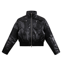 Blouson en cuir matelassé pour homme et femme, en peau de mouton véritable épaisse, avec col montant et empiècements, style motard et universitaire