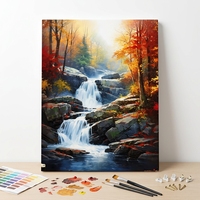 Peinture par numéros pour adultes, paysage forestier d'automne avec cascade, kit de peinture acrylique DIY sur toile imprimée, décoration murale paysage d'automne