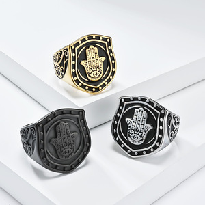 Fatima Hand Shield <b>Ring</b> Titanium Steel Unisex Jewelry Gift Gold Black Steel Color - Product Image 1