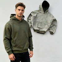 Fabrication de vêtements sur mesure, veste en coton French Terry, sweat à capuche à carreaux, fermeture éclair, double couche, sweat à capuche réversible