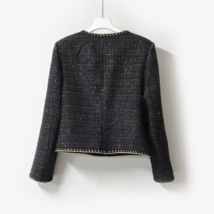 Giacca di <span class=keywords><strong>Tweed</strong></span> Bouclé corta da donna nera piccola per <span class=keywords><strong>abiti</strong></span> classici da ufficio - Product Image 5