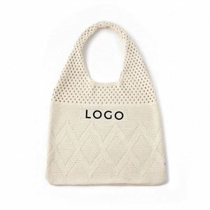 Handmade Custom Personalized Knitting Crochet Shoulder Tote Bags Crochet Beach Bag with Embroidery Logo - Product Image 3