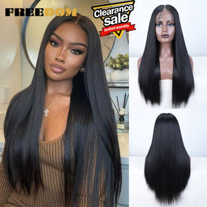 Perruques synthétiques à dentelle frontale FREEDOM pour femmes, 30 pouces, lisses, 13x7, dentelle marron clair pour perruque brune, raie libre - Product Image 1