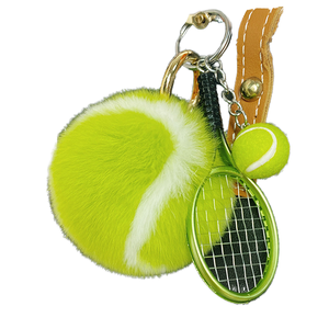 CHENXI Porte-clés pompon en vraie fourrure de lapin Rex, petit sac de tennis, pendentif de voiture avec boule en peluche métallique, cadeau - Product Image 1