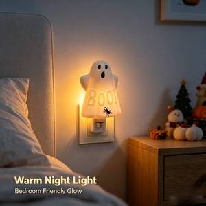 Lámpara LED Nocturna de Fantasma de Halloween con la Palabra 'BOO' y Araña - Iluminación Decorativa para el Hogar, Lámpara de Pared Enchufable, Decoración para Habitación Infantil - Product Image 4