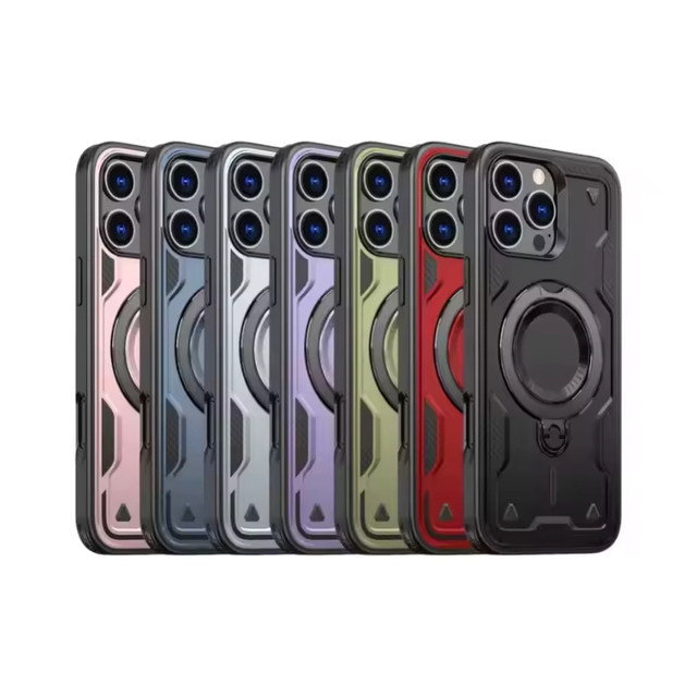 For iPhone Magnetic Case Anti Shock Metal Ring Stand Mobile Matte Magnetic PC Phone Case for iPhone 17 Case with 360 Magnet Ring