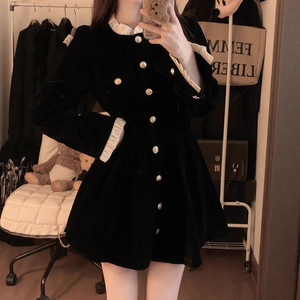 French Style Cute Black Dress Women Peter Pan Collar Tight Waist Short Skirt Daily Casual Polyester Fabric - Product Image 4