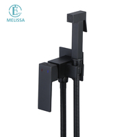 Melissa Ensemble de douchette WC moderne murale en laiton noir avec robinet thermostatique chaud et froid pour baignoire