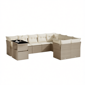 Set Divano da Giardino in Rattan Beige, Arredamento da Esterno con Cuscini in Schiuma ad Alta Densità, Design Contemporaneo Impermeabile - Product Image 1