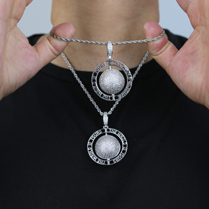 Lettera all'ingrosso, il mondo è tuo, <span class=keywords><strong>collana</strong></span> Hip Hop con ciondolo rotondi rotondi con gioielli da uomo placcati in rodio - Product Image 6