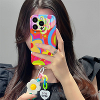 Étui de téléphone de luxe mignon fleur 3d avec chaîne lanière coloré sacs de téléphone portable étuis
